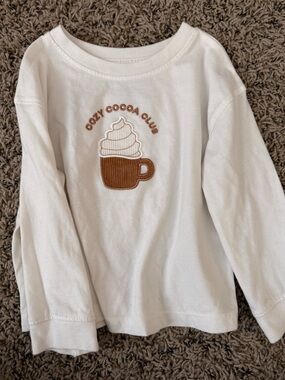 Cat & Jack White Long-Sleeve Tee with Cocoa Mug Applique